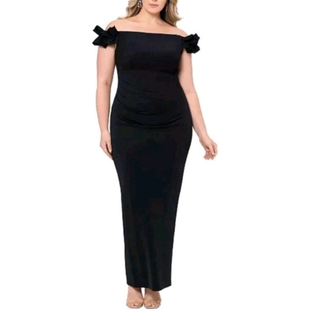 Xscape Women's Off-the-Shoulder Scuba-Crepe Gown - Black Size 14